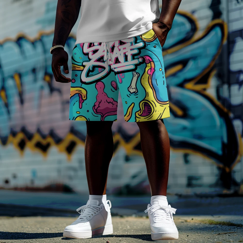 

Summer men Large shorts Hawaiian Creative pattern brain color printed shorts Daily casual sports shorts pants