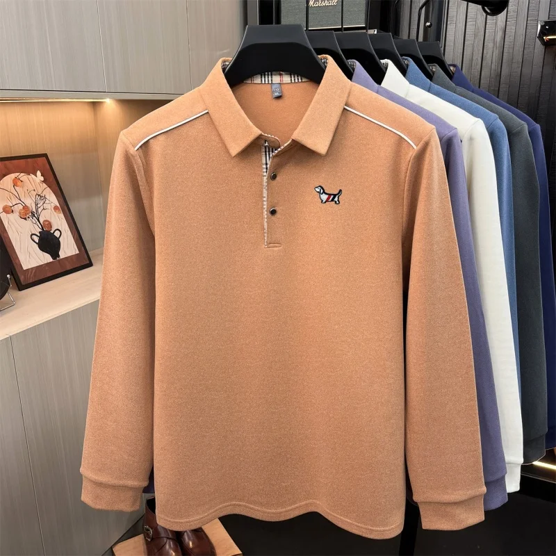 Luxuriöses Herren-Poloshirt mit Stickerei-Print, Herbst-Neuheit, einfarbig, langärmelig, mit Kragen, Business-Casual-Herrenbekleidung – Detail 10