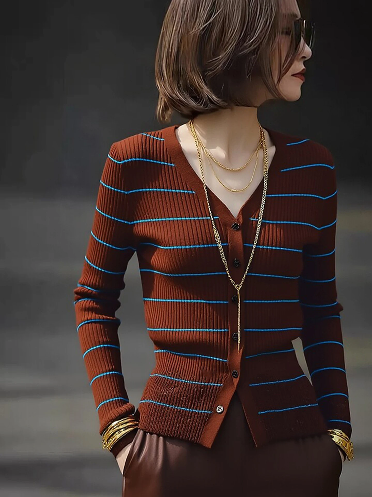 

Тонкий женский вязаный свитер с V-образным вырезом и длинным рукавом в корейском стиле для повседневной носки, теплый и модный