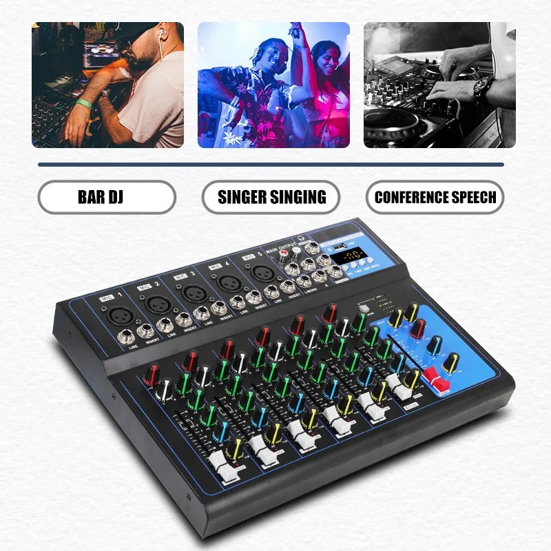 

F4F7 Audio Mixer - 4-Channel with USB MP3, +48V Phantom Power, 3-Band EQ for DJ, Singing, Conference