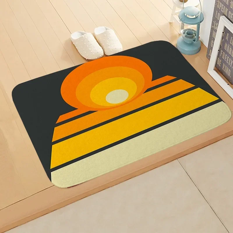 Striped Print Floor Mat Soft Non Slip Doormat Vintage Mid Century Style Rug for Entrance Bedroom Bathroom Indoor Home Decoration