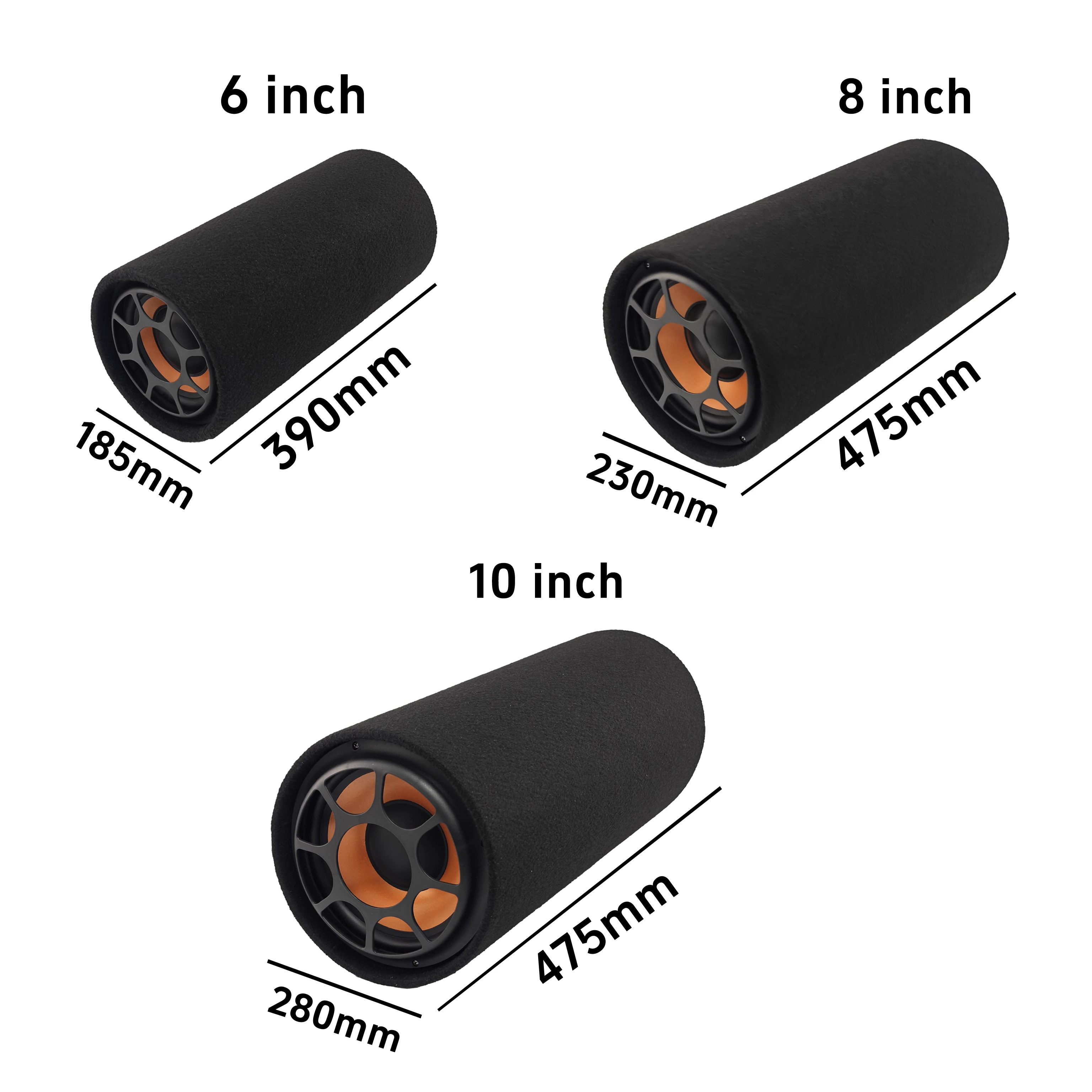 مصنع 6 "8" 10 "مضخم صوت نفق نشط أنبوب باس 10 بوصة ضميمة مكبرات صوت للسيارة صندوق مضخم صوت مستدير ثقيل للغاية