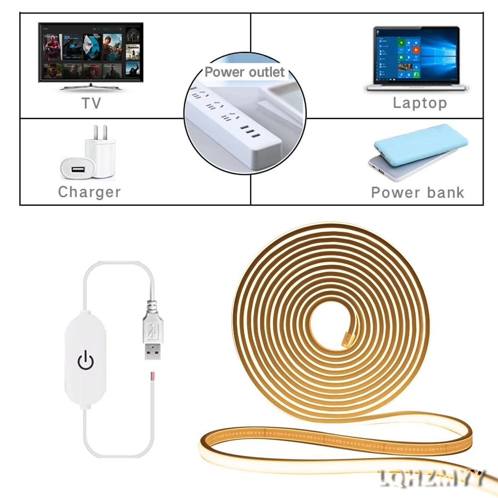 1M/2M/3M/4M/5M 1-Roll Dimmable Cob Neon Light, Low Voltage 5V USB Powered, Smart Sensor Touch Switch, Touch Switch with Adjustable Light Brightness, White Light/Warm Light/Neutral Light, for Space-Themed Decoration, Ca