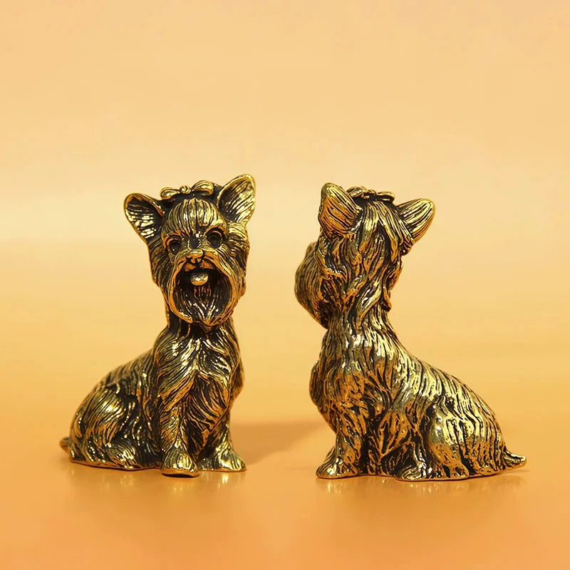 Solid Brass Schnauzer Small Statue Desktop Ornaments Vintage Animal Dog Figurines Models Home Decorations Crafts Accessories