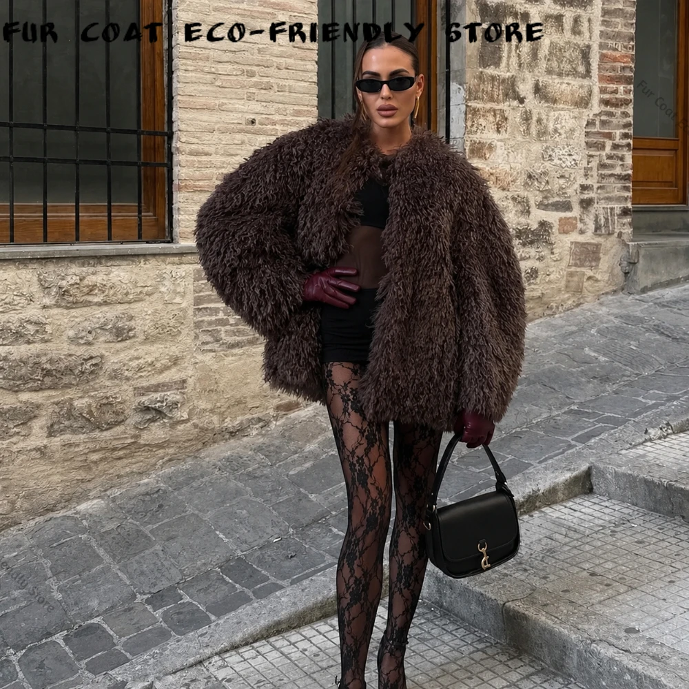 Faux Fur Coat Luxurious Soft Classy Elegant Faux Fur Parka with Fur Oversized Snow Season Fur Jacket Women Warm Winter Party
