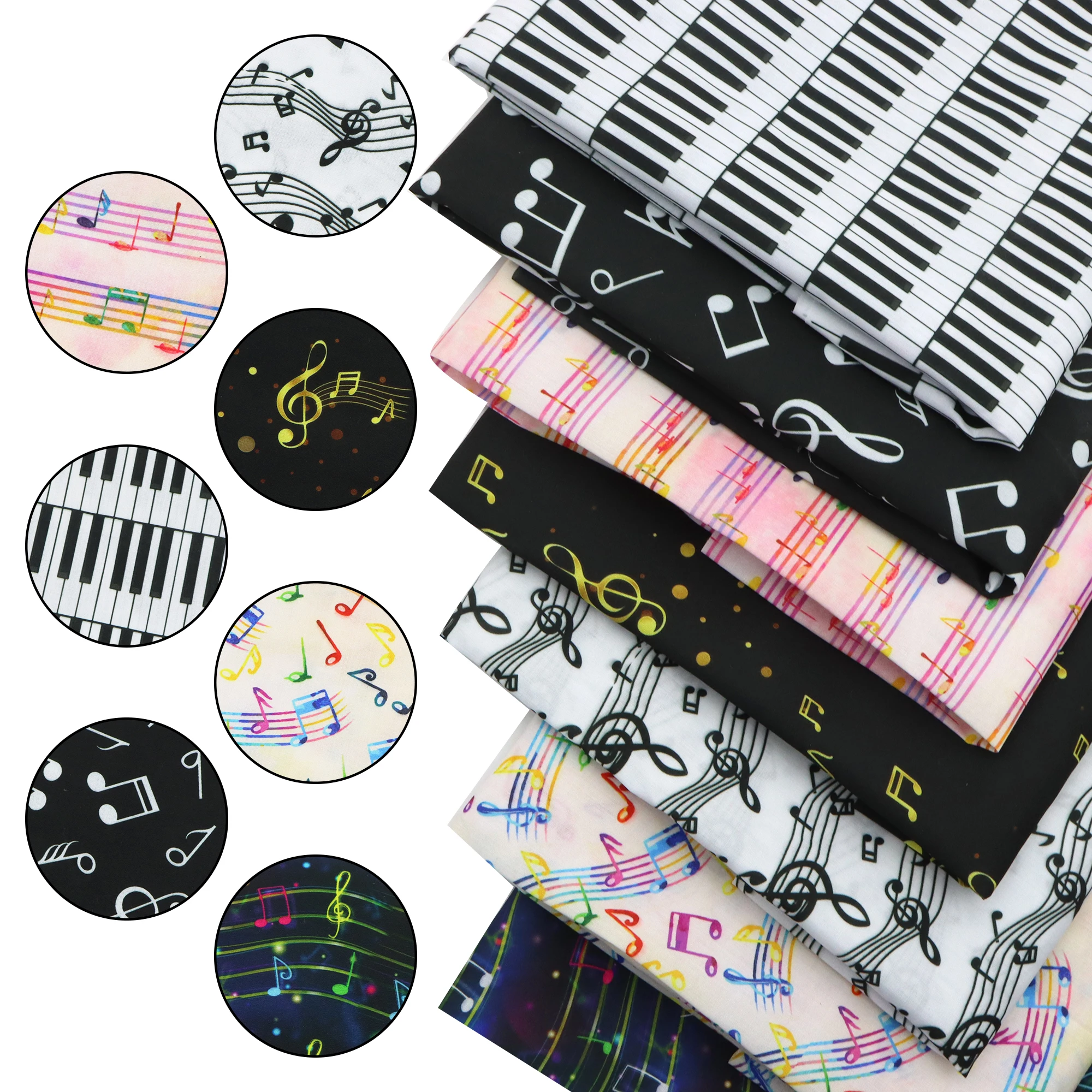 7Pcs 20*25cm Music Notes Pattern Polyester Cotton Fabric Patchwork Clothes DIY Sewing Quilting Material Precut  Squares Sheets