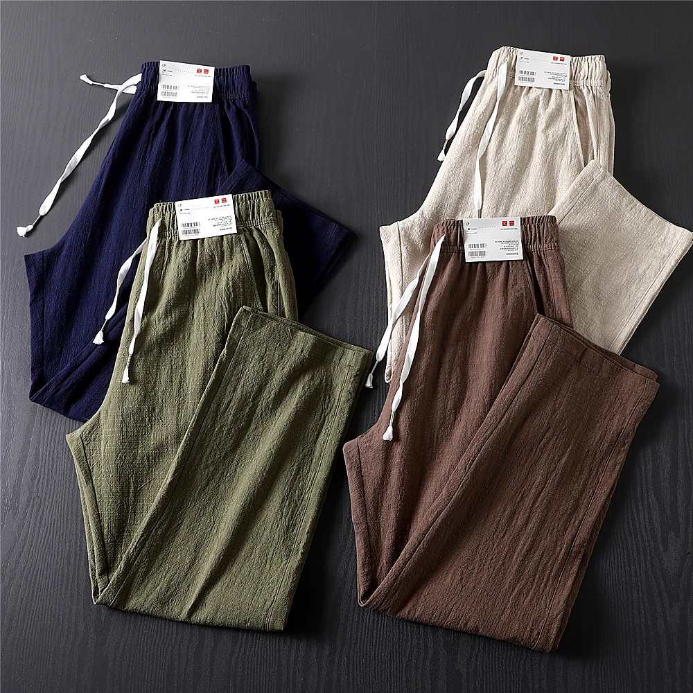 Men's Casual Straight Leg Cotton Bamboo Fiber Pants Breathable Moisture Wicking Drawstring Elastic Waist Multi-Color