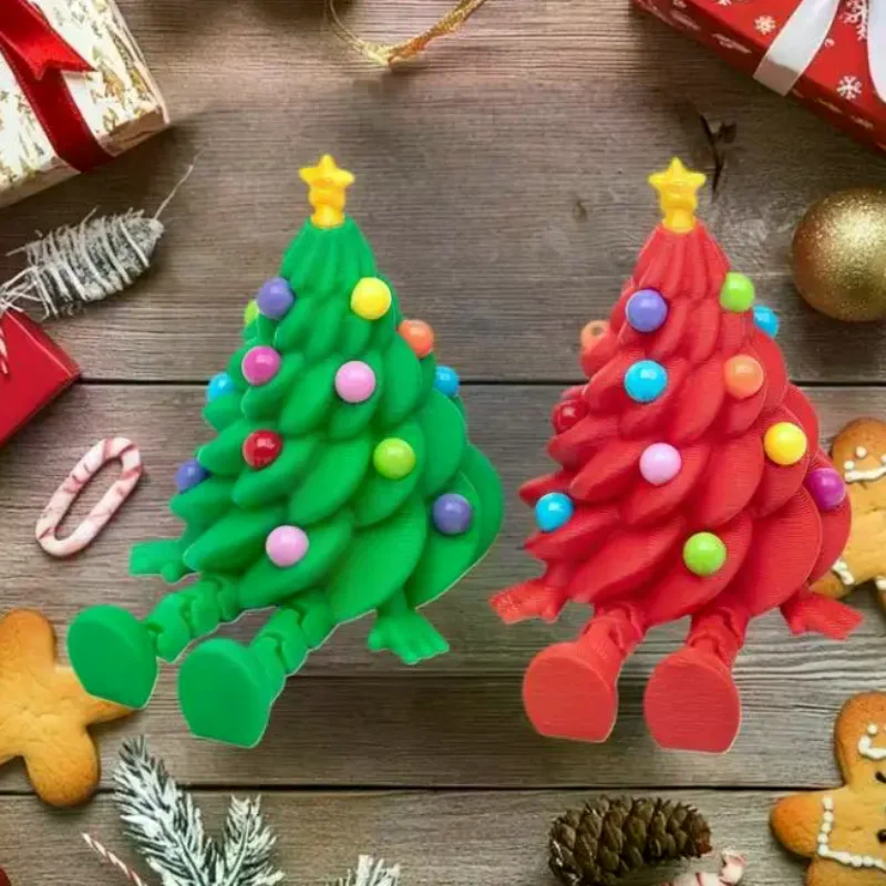 3D Printed Christmas Cute Desktop Ornaments Christmas Trees With Colorful Joints And Movable Shapes Christmas Gift Decorations