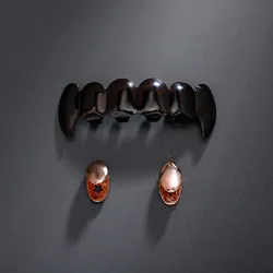 RACHELZ Gothic Style Black Teeth Grillz Caps Vampire Fangs Punk Glossy Tooth Grills For Women Men Jewelry Halloween Party Gift