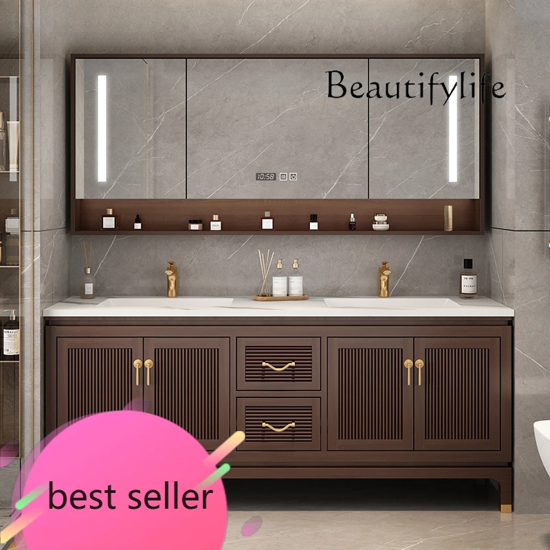 

NEW Light luxury rock slab new Chinese solid wood smart bathroom cabinet combination bathroom washstand