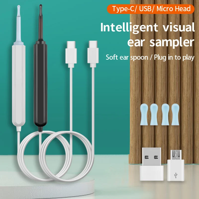Smart Visual Ear Cleaner HD Ear Sticks Otoscope USB C Charging Endoscope Wax Removal Tool MIni Camera For Android PC