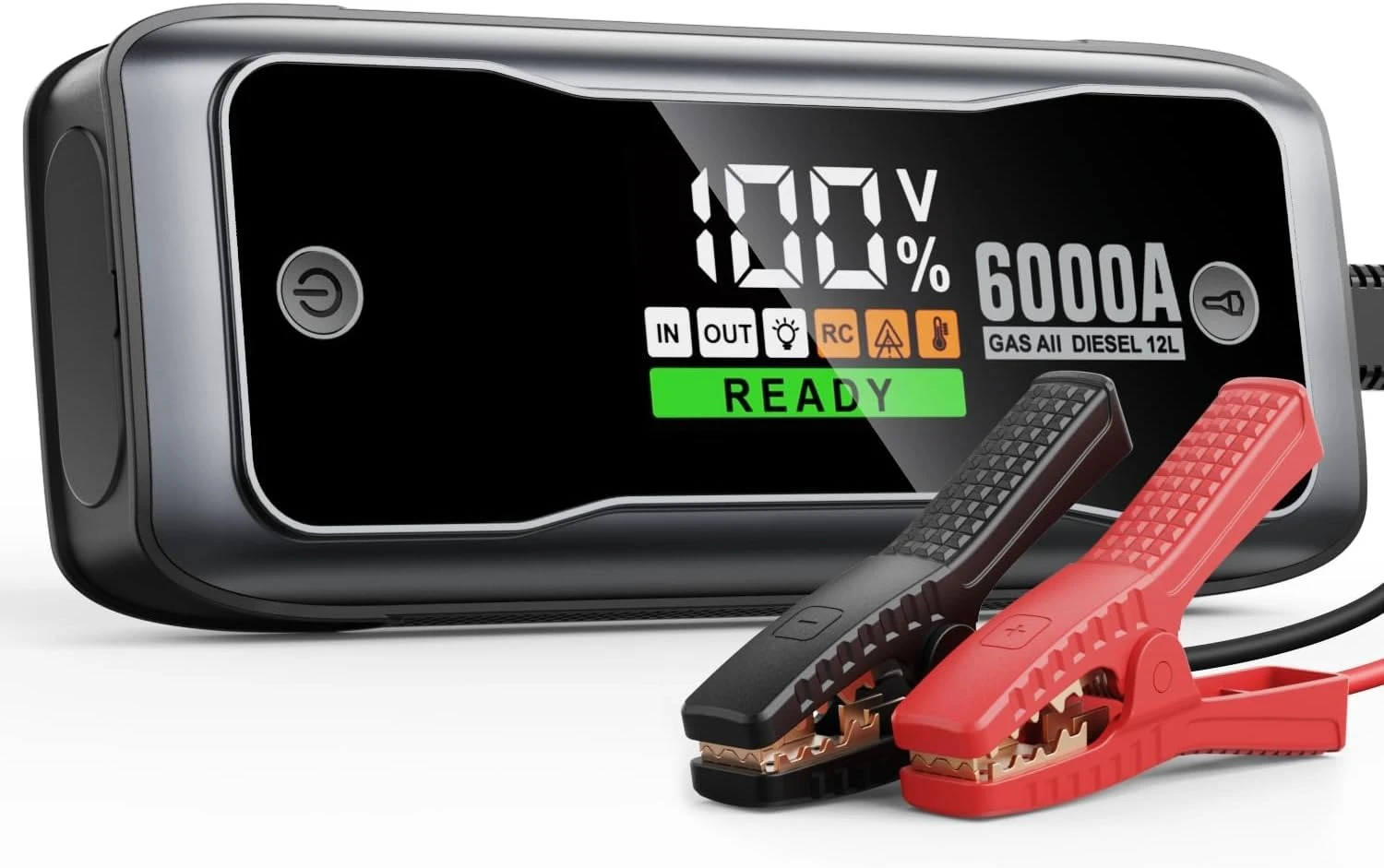 M8 6000A カーバッテリージャンプスターター、スマートHDディスプレイ、PD 60W急速充電、12Vバッテリージャンプパック、ポータブルジャンプボックス·大特価