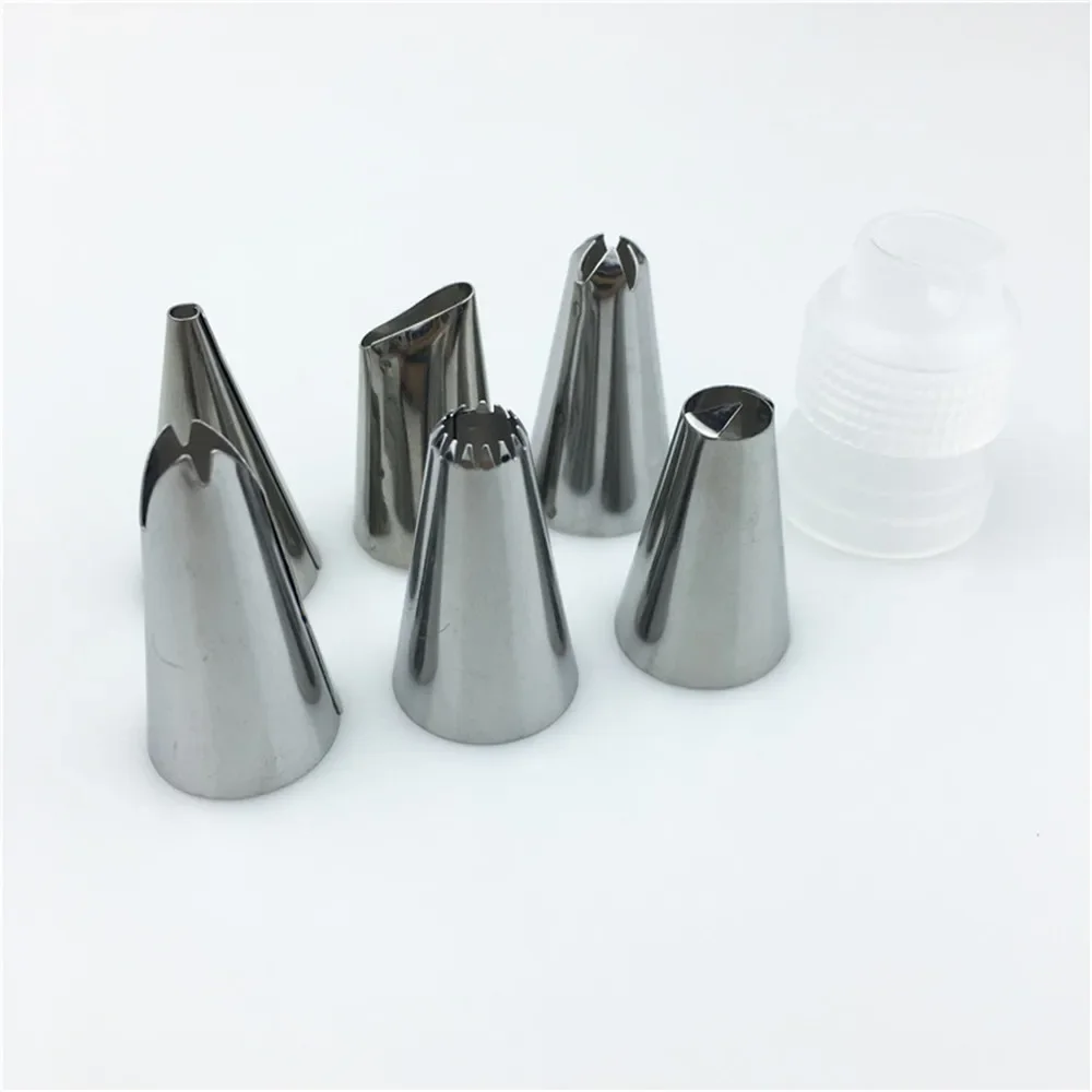 Silicone Kitchen Accessories Icing Piping Cream Pastry Bag 6 Stainless Steel Nozzle Set DIY Cake Decorating Tips Set