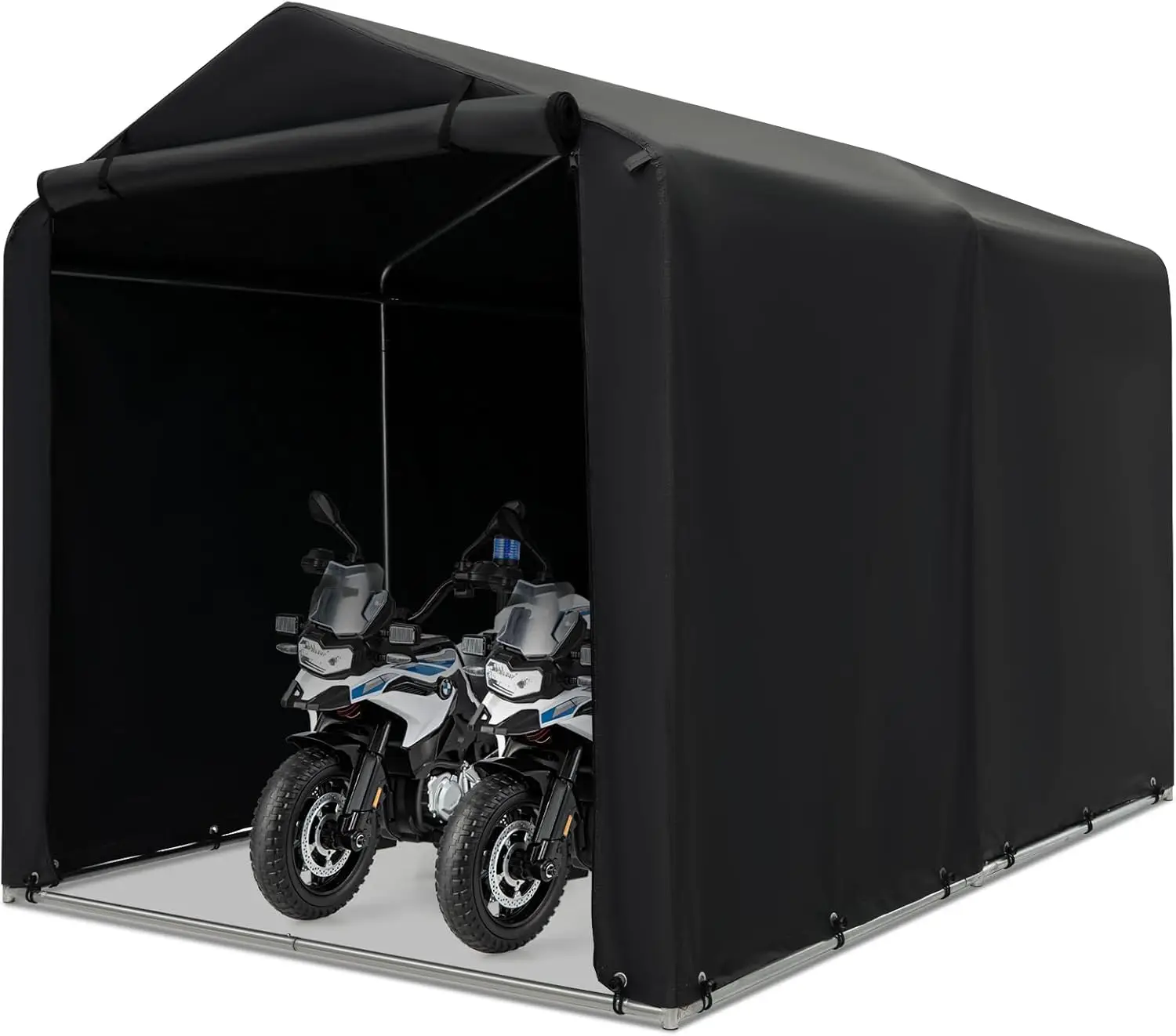 Outdoor Storage for Bike & Garden Tools, Metal Frame with Waterproof Cover, Gray, Portable with Roll-Up Zipper Door