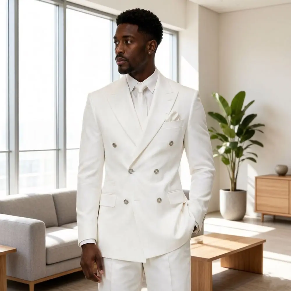 White Double Breasted Formal Wedding Suits for Men 2 Pieces Slim Fit Groom Tuxedo Mix Match Separates Fit Prom Business Dinner
