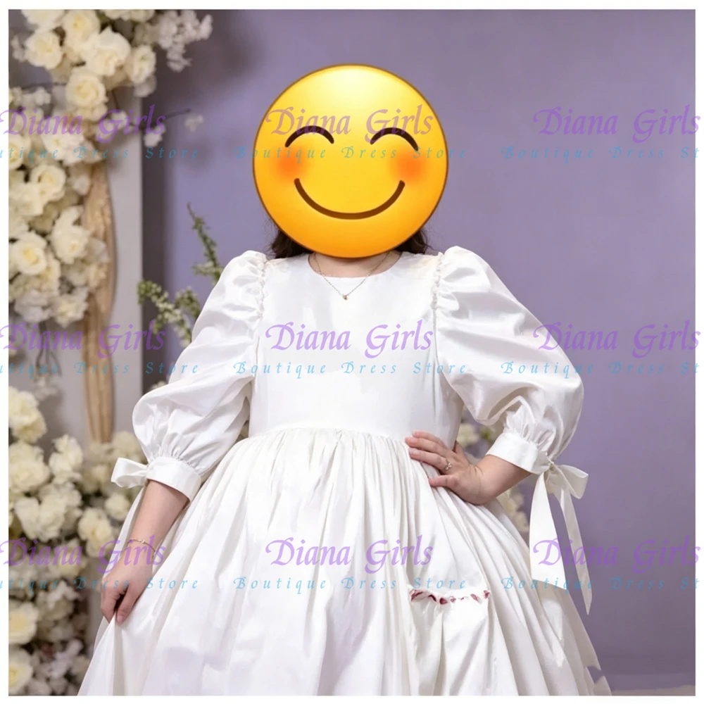 Quality Elegant White Satin Bow Applique A-Line For LIttle Princess Wedding Birthday Party Evening Ball Gowns Customisable