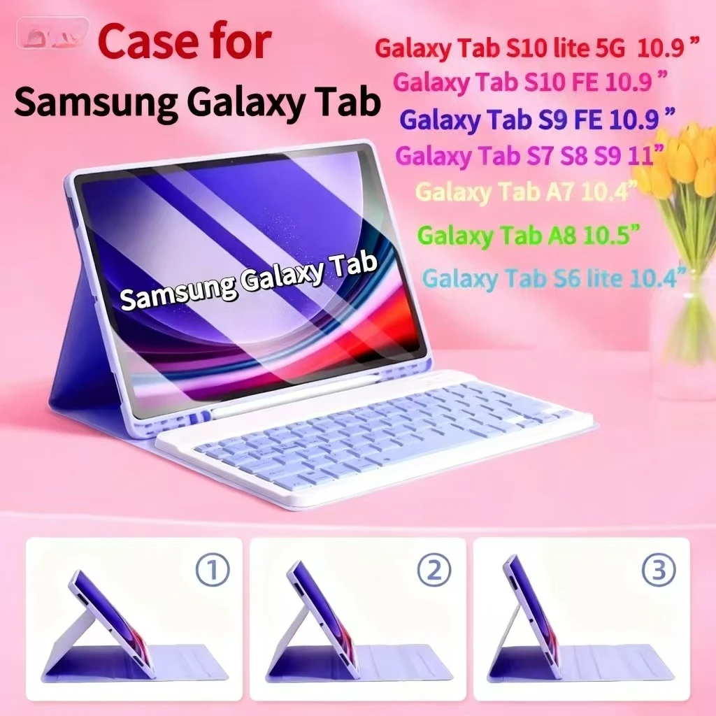 

Case For samsung tab Keyboard S6 lite 10.4" S7 /S8/S911" S9FE 10.9" S10FE 1O.9" S10 lite 10.9" A8 10.5" A7 10.4" Tablet Cover