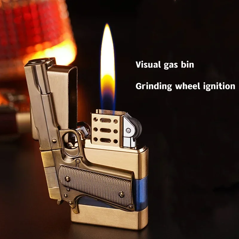 2024 Gun-Shaped Lighter Alloy Body Butane Torch Lighter Sand Wheel Ignition Smoking Lighter Men'S Gadgets Cool Gift