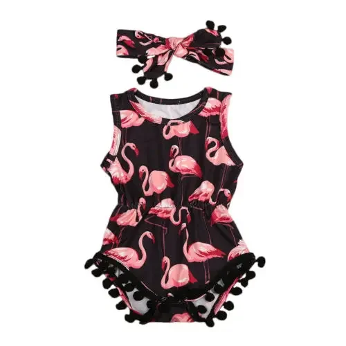 

Baby Girl Flamingo Sunsuit Bodysuit Set with Hairband - Sizes 0-24M