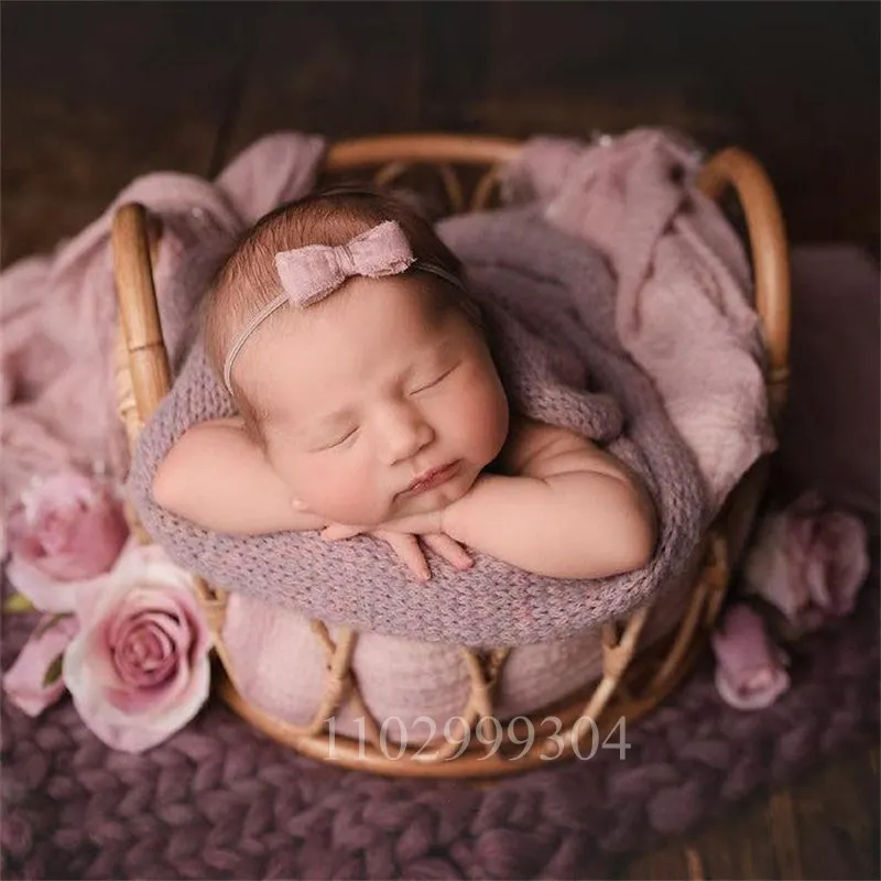 Newborn Photography Props Baby Bed Retro Rattan Round Basket Chair Bebe Photo Accesor Recien Baby Girl Boy Posing Bed Background