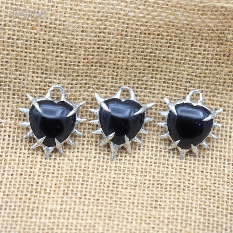 10Pcs Obsidian Gift For Her Brutalist Handmade Jewelry Soldered Organic Claws Heart Bubble Claw Thorns Point Pendant PM50127