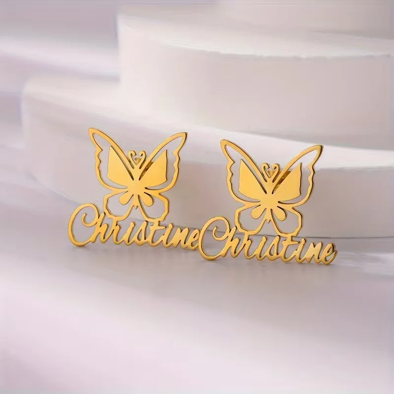 

Custom Stainless Stud Earrings For Women Girls personalized Fashion Butterfly Earring Jewelry Wholesal New 2026 style