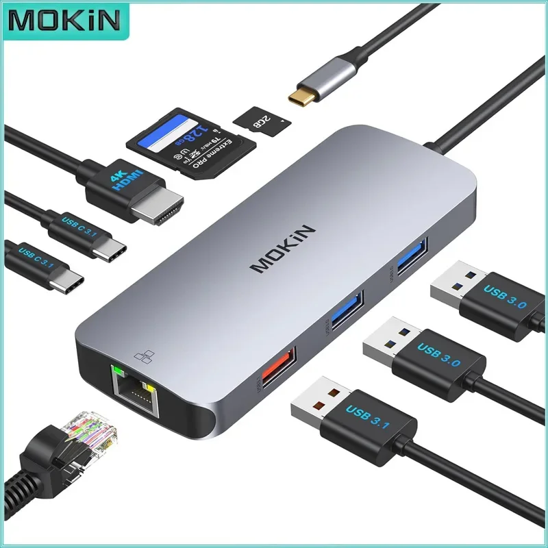 موكين 9 في 1 USB C HUB HDMI 4K 60 هرتز USB3.0/2.0/1.1/1.0 SD RJ45 5Gbps محطة إرساء الفاصل لأجهزة الكمبيوتر المحمول Macbook Air M1 M2