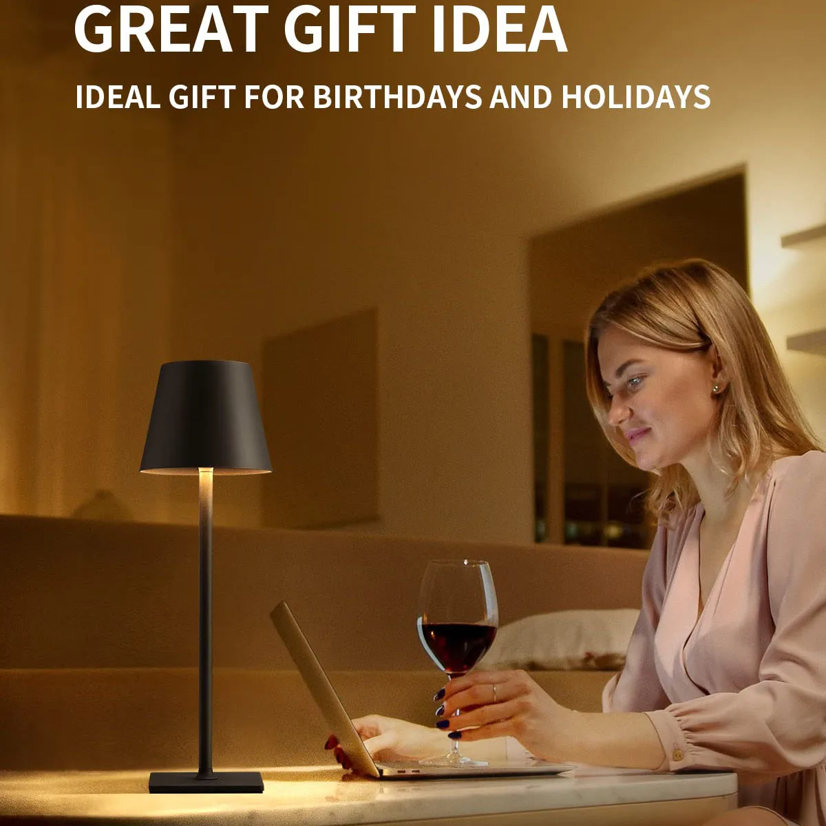 

LED table lamp modern ironware tall glass touch-controlled dimming, charging light for dining room/bedroom/bar counter-Black