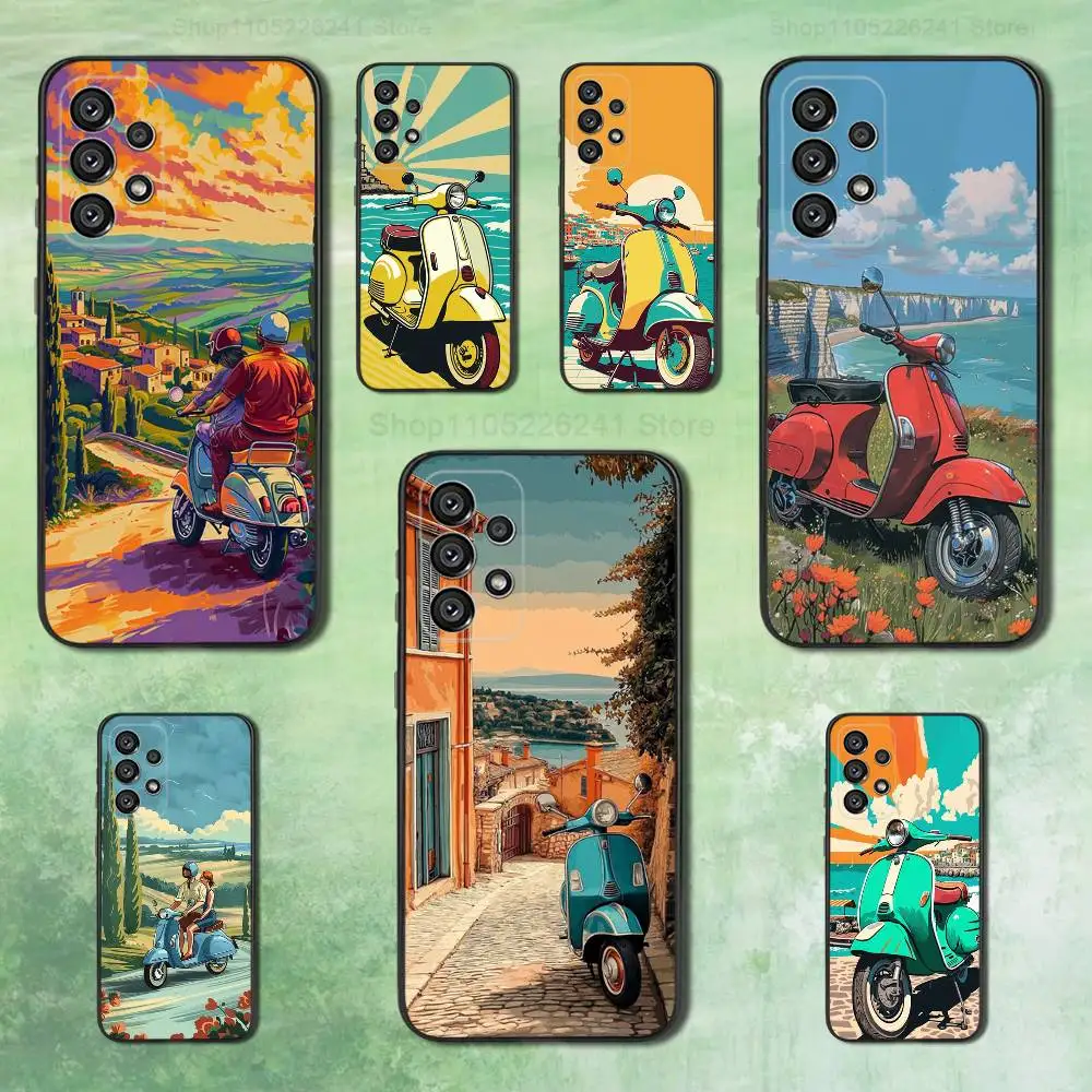

Cool V-Vespas Scooters Phone Case For Samsung Galaxy A73,31,32,72,41,53,52,71,22,5G,Note,J7,8,9 Soft Black Silicone Cover