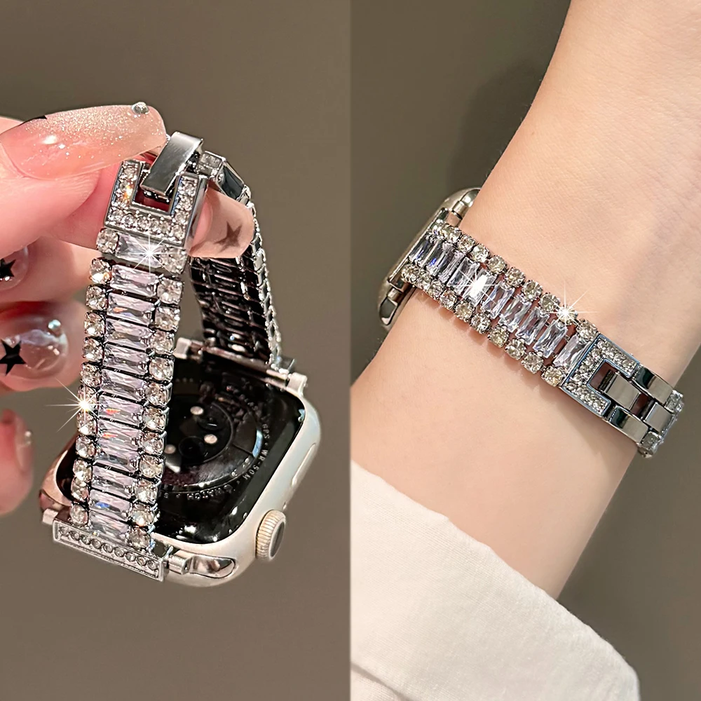 

Diamond Metal Strap for Apple Watch 11 10 Band 42mm 46mm 41mm 44mm 45mm 40mm Women Luxury Belt Bracelet iWatch Series 9 8 7 Se 6