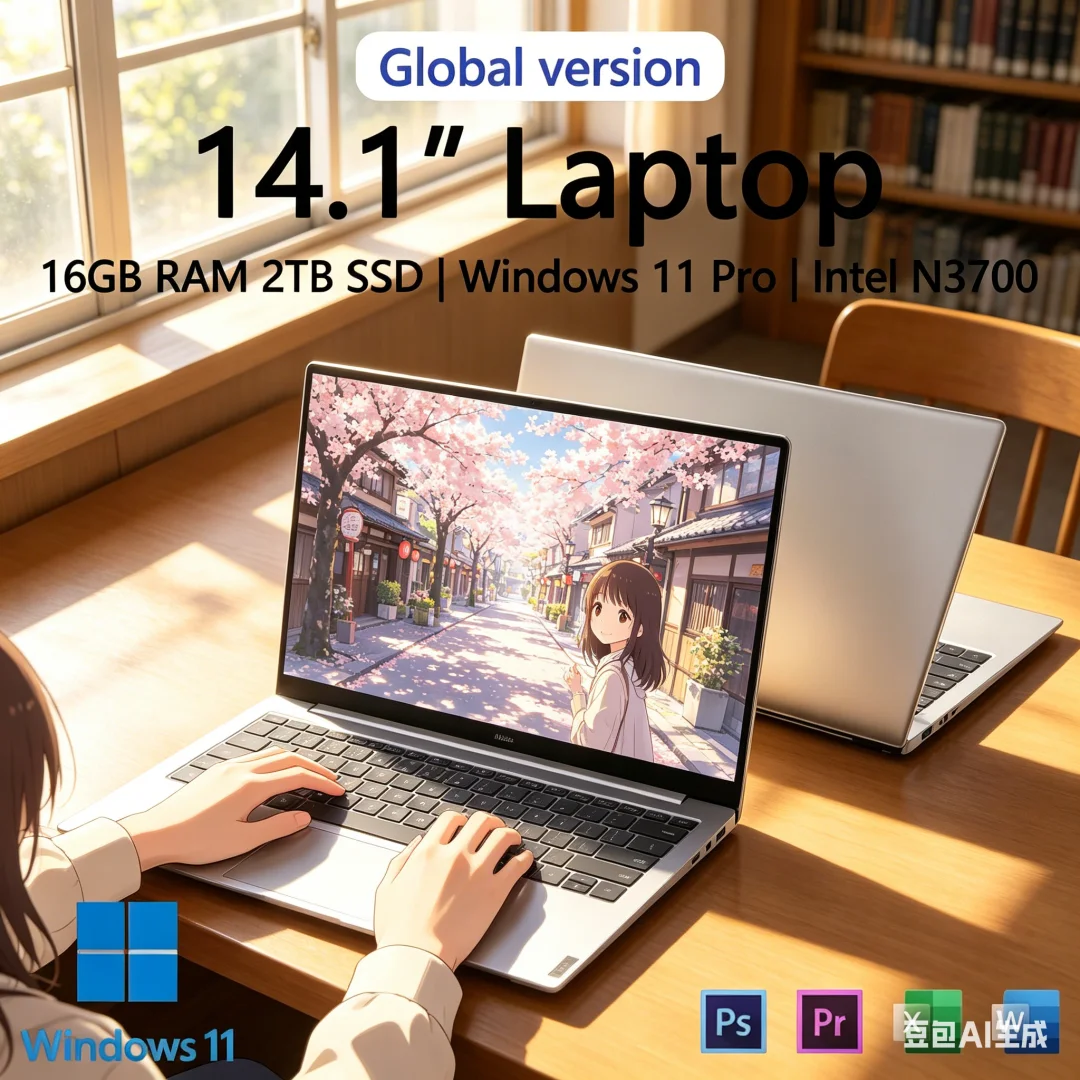 

Premium Ultra Slim Laptop 14.1" 16GB RAM 2TB SSD Intel 4405U Gaming PC 1920*1080 Display Office Study Computer PC Windows 11 Pro