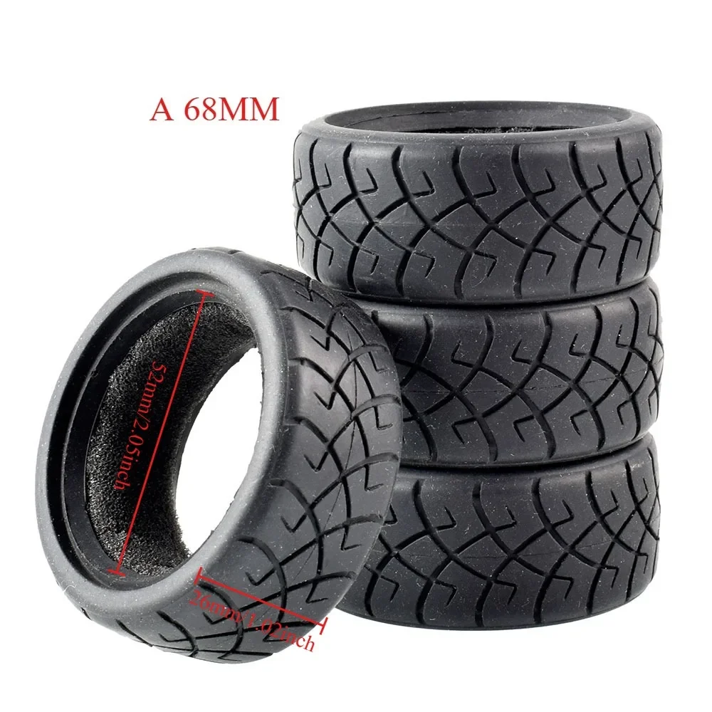 

1:10 On-Road Car Tires 68MM High Grip Rubber Tyre Hot Melt Tire HSP HPI HIMOTO 94123 FW06 TT02 E10 Abrasion Resistant Racing Car