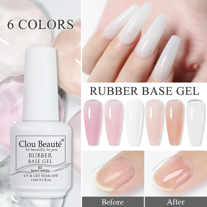 Clou Beaute 15ml Gel base in gomma colorata Top Coat Smalto per unghie Gel base trasparente UV Strumento per manicure per nail art a lunga durata