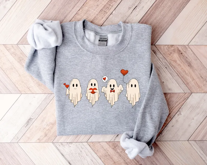 Valentine Sweatshirt Ghost Cute Ghost Sweater Streetwear Harajuku Fashion goth y2k kawaii Drop Shipping