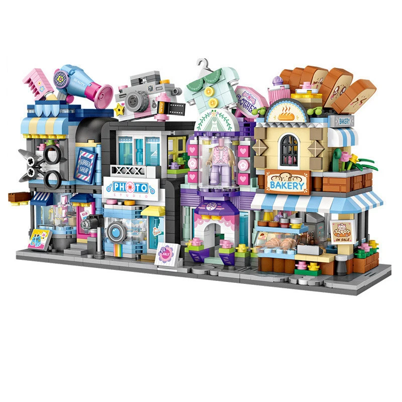 LOZ Street View series hair salon Photo Studio Courtyard building house model assembly children\'s building blocks toys