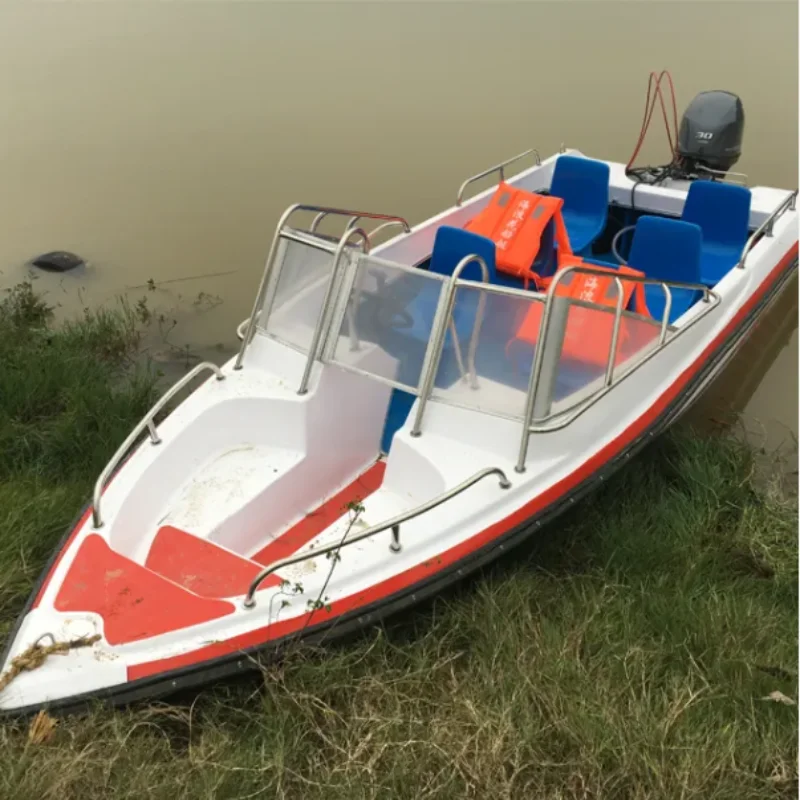 FiberGlass Reinforced Plastic Speedboat Open Boat 6 People Optional Front Seat Drifting Power Patrol Law Enforcement Rowing