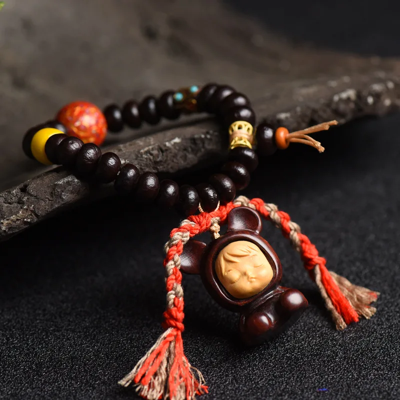 Alms Bowl Bracelet with Red Sandalwood Baby Big Paint Beads Crafts Temperament Bracelet Tibetan Style Woven Hand Strap