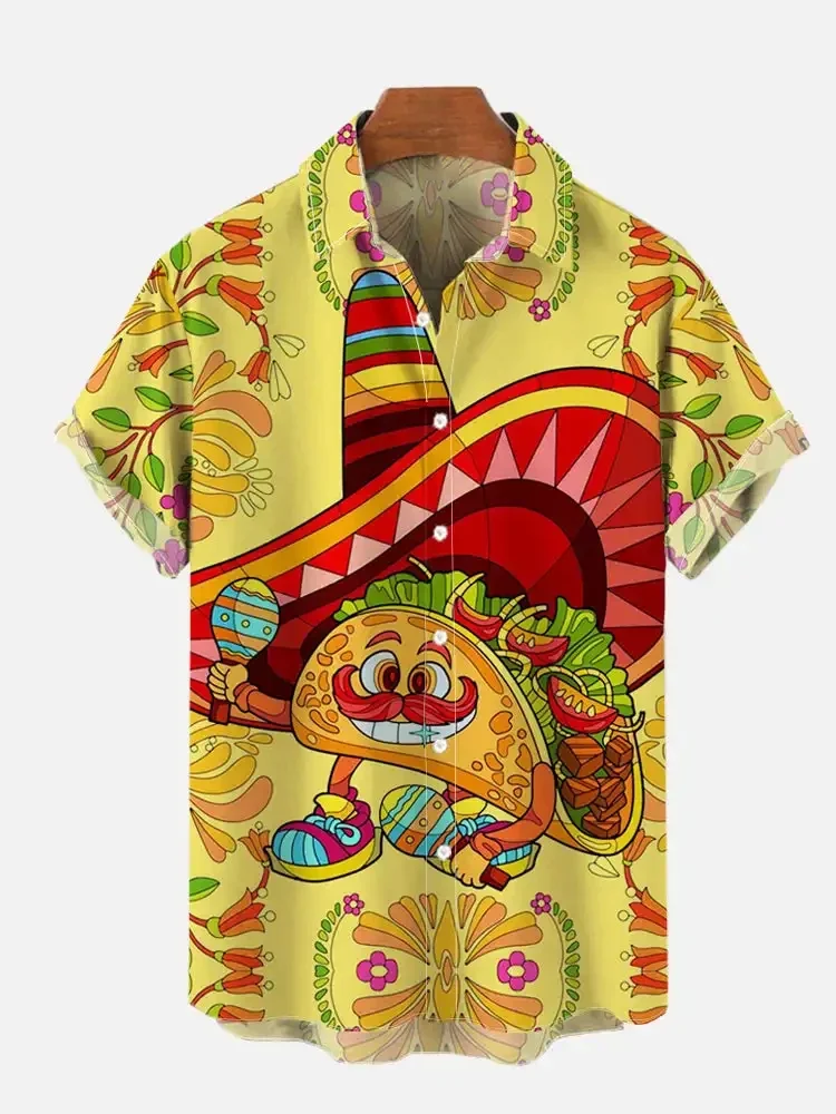 Men's Shirt Creative Mexico Party 3D Printed Top Summer New Hawaii Casual Loose Without Pockets Short Sleeved Shirts
