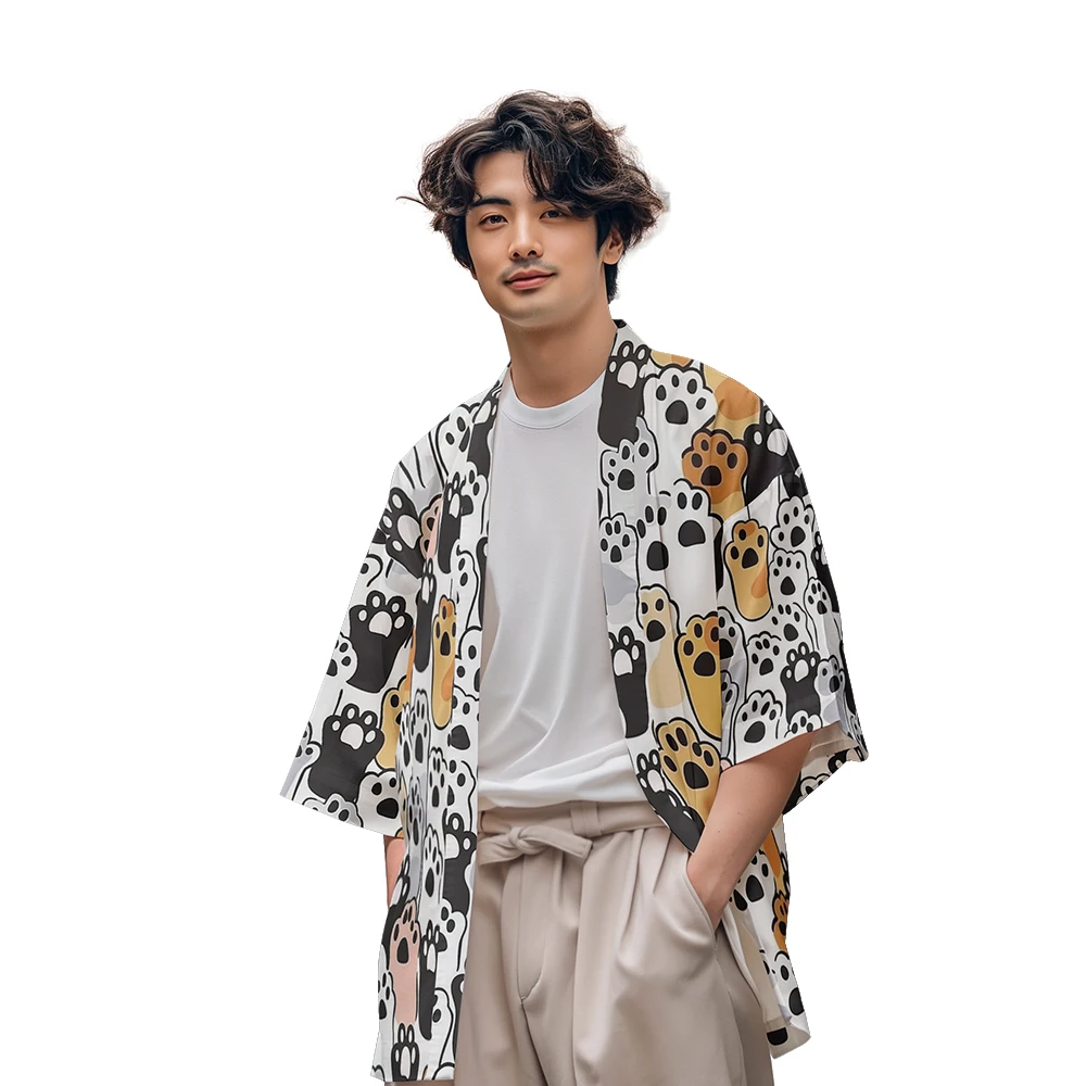 Classic Chinese Style Design Sense of National Tide Small Animal Paw Multi-patterned Robe Men's Casual Kimono Men's Tops