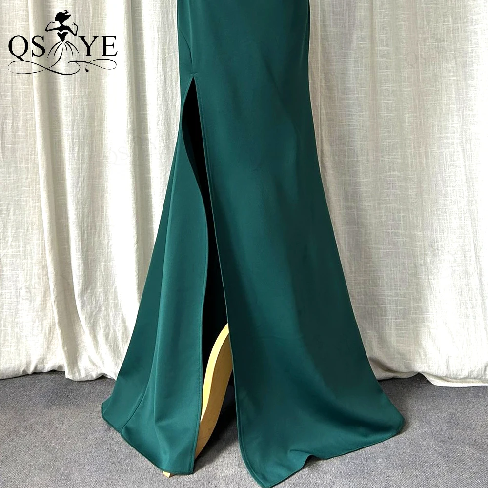 One Shoulder Emerald Green Prom Dresses Sexy Split Party Gown Formal Beaded Waist Elegant Ruched Women Evening Dress Bridesmaid