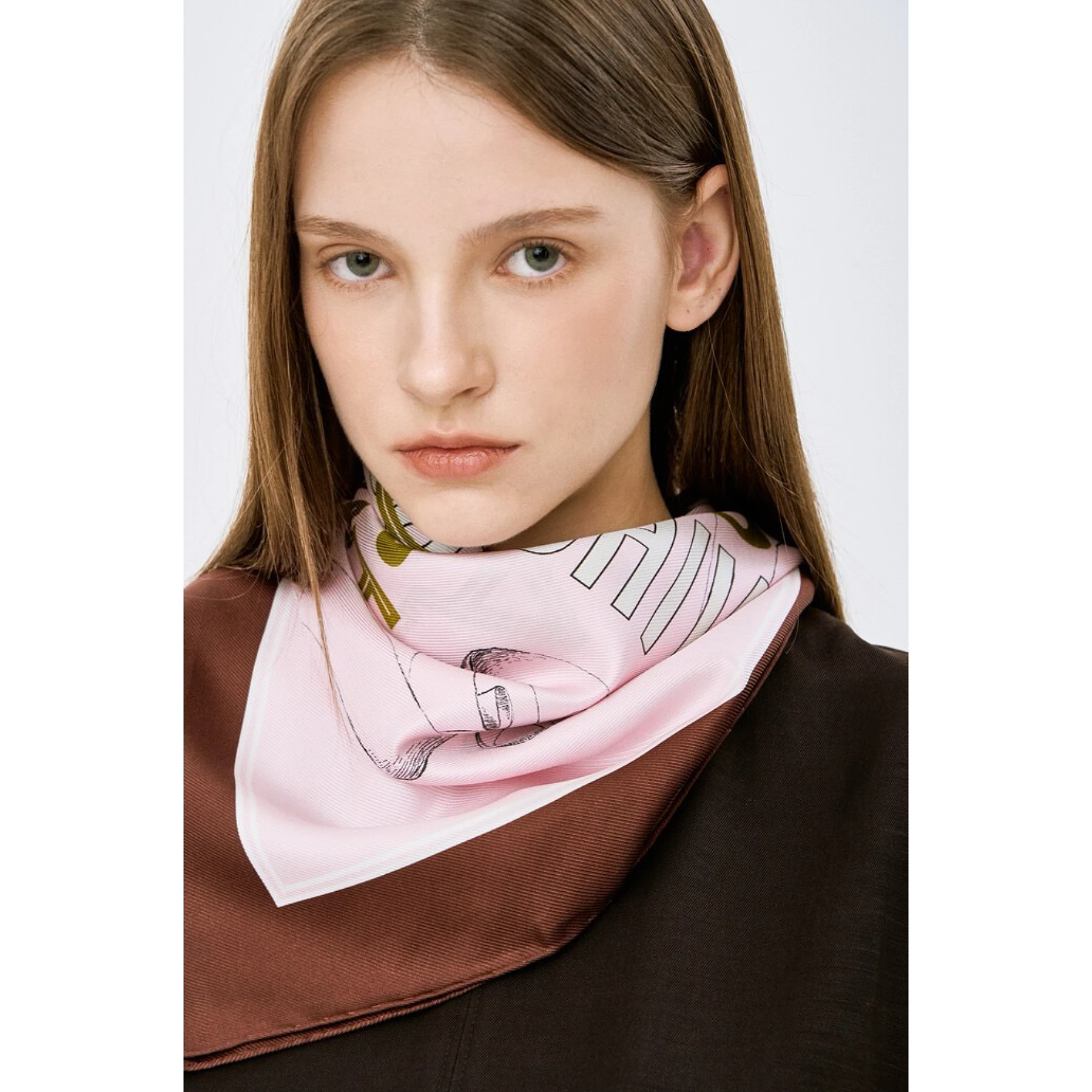 TIM26 Autumn Fashionable Letter Print American Style Silk Scarf Tie Women's Elegant Straight Cut Long Sleeve round Neck Coat