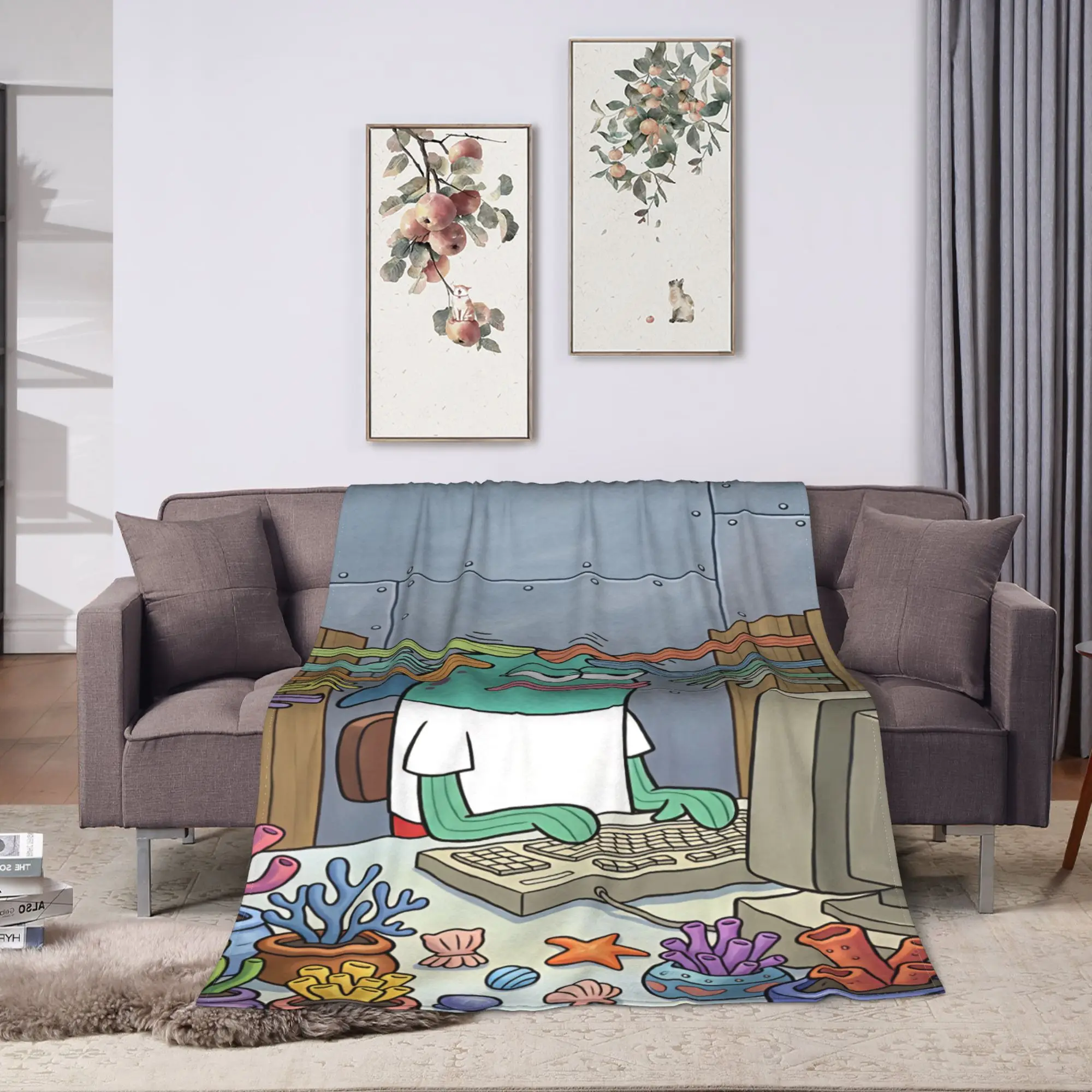 SpongeBobs Plankton  Blanket Quality Warm  Throw Blanket Winter Boy Girl Outdoor Street Trend Bedspread
