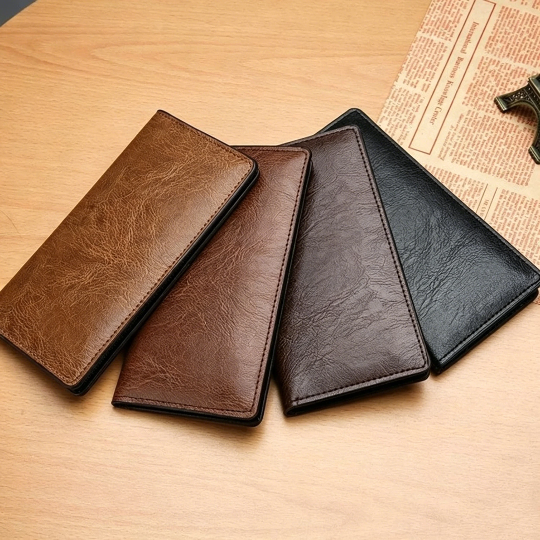 

Black Color vintage men long leather wallet Long Design Causal Purses Male Folding Wallet