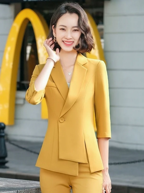 

Spring Autumn Mid-Sleeve Suit Jacket Beauty Therapist Host Casual Professional Set Korean Fashion Elegant Spring Summer Autumn