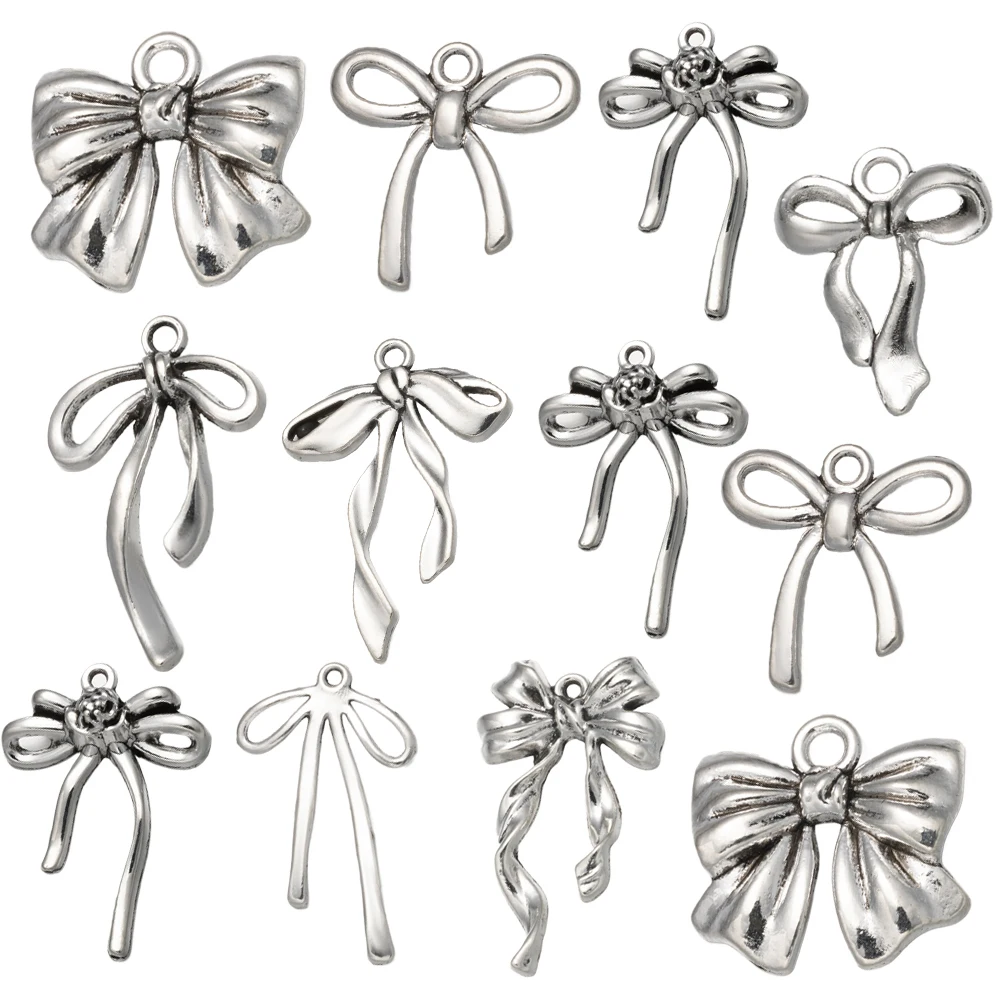 10pcs Cute Hollow Bow Charms Metal Bowknot Pendant for Jewelry Making Earring Bracelet Necklace DIY Craft Supplies Holiday Gifts