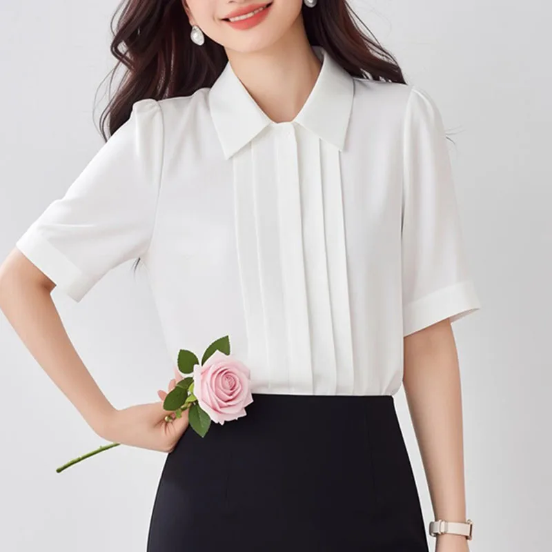 

Women Shirt Blouse Short Sleeve Camisas De Mujer New Summer Turn Down Collar White Shirt Blouse Women Tops Blouses Shirts Q4192