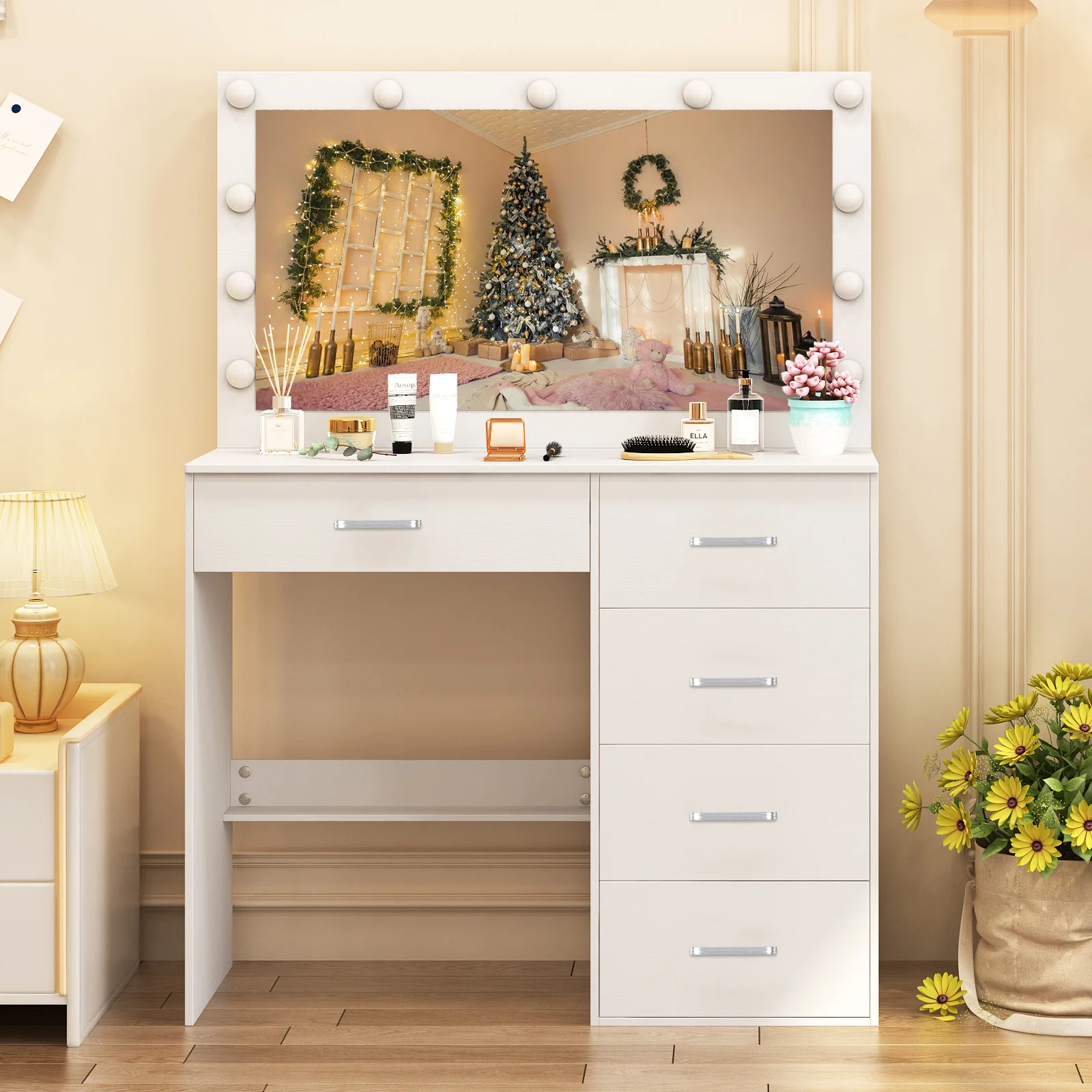 طاولة زينة للفتيات مع 11 لمبة LED مضاءة بمرآة للمكياج في الولايات المتحدة الأمريكية #4