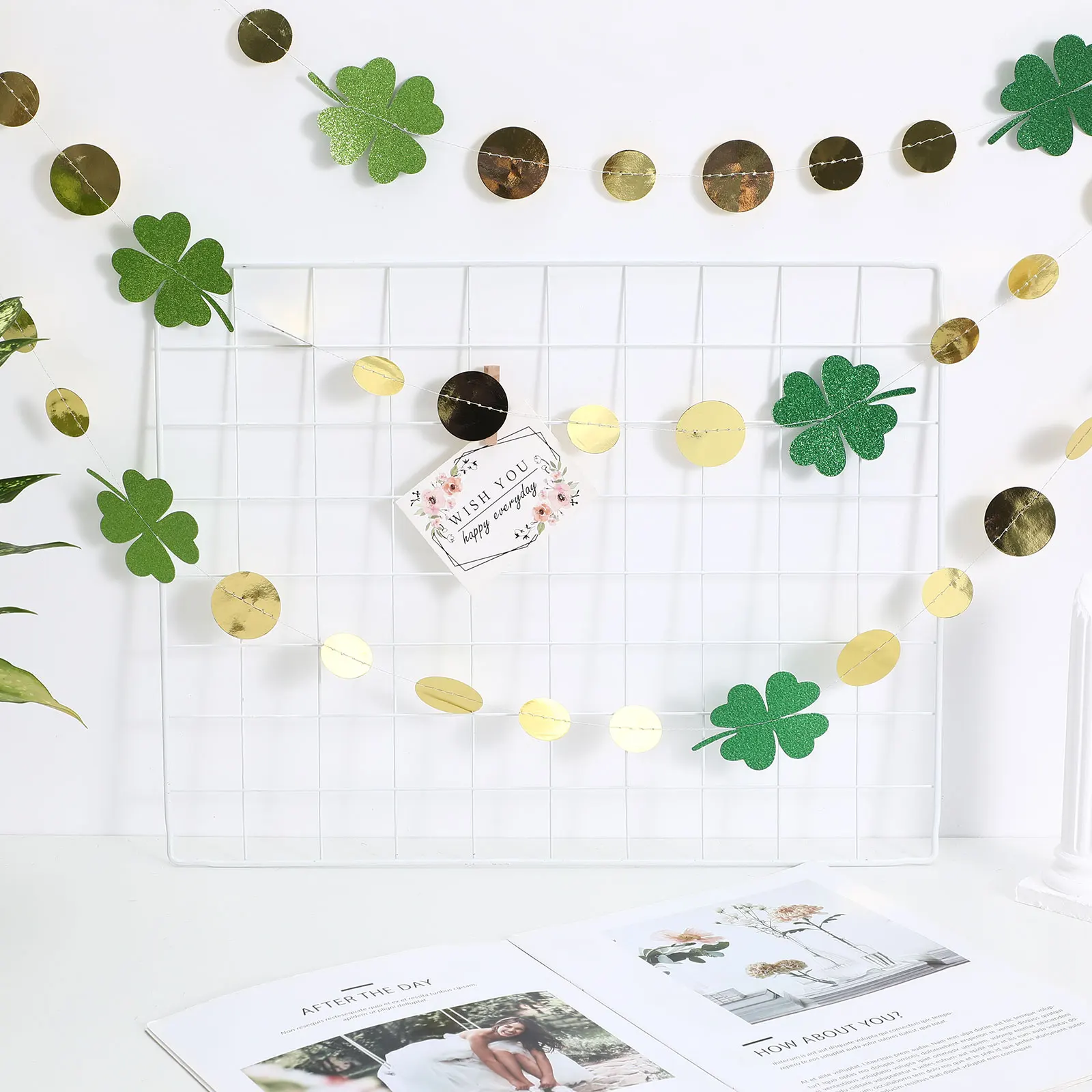

4Pcs Four Leaf Clover Garland Dot Hanging Decoration St Patricks Day Party Holiday Irish Luck Banner