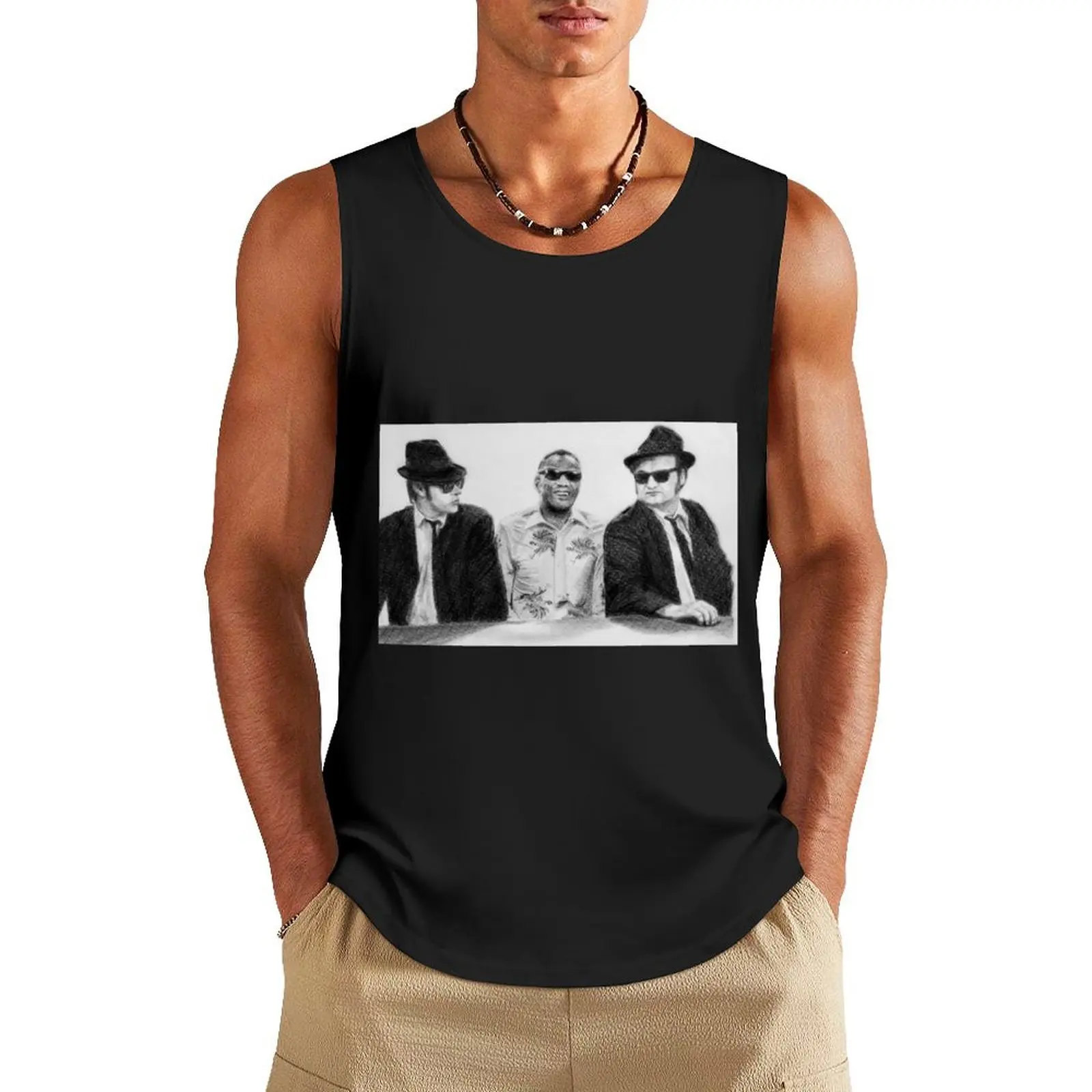 

THE BLUES BROTHERS & RAY CHARLES Tank Top Man summer clothes Men's clothing brands gym shirt man