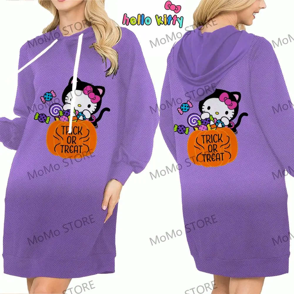 Autumn Anime Women\'s Hoodie Dress Hello Kitty Sweatshirt 2024 Kawaii Sweatshirts Y2k Long Sleeve Hoodies Winter Streetwear S-3XL